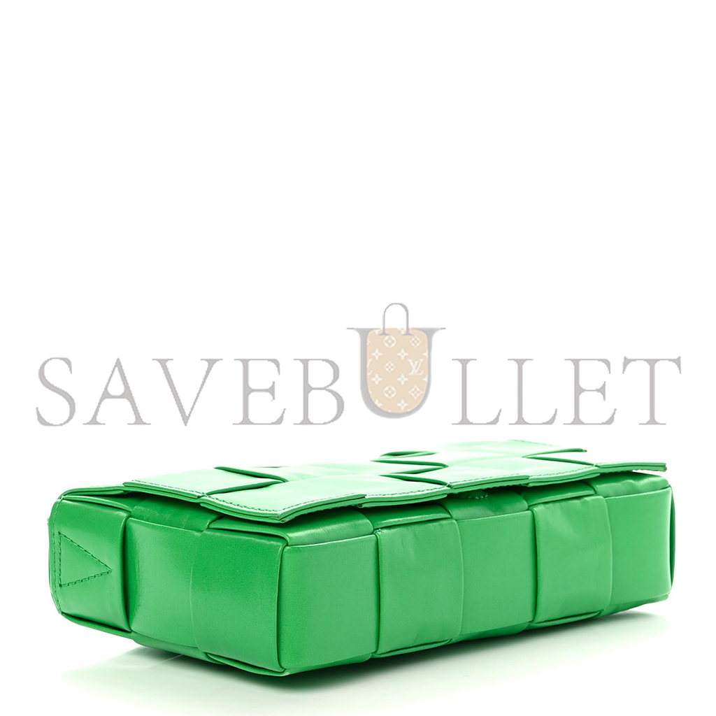 bo*te*ga Ve*ne*ta paper calfskin maxi intrecciato small cassette crossbody bag grass  (23*15*5.5cm)